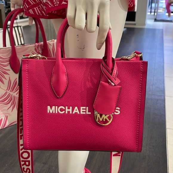 Michael Kors Mirella Small Pebbled Leather Crossbody Bag Tote Electric Pink Nwt